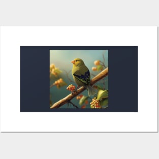 Greenfinch Bird on a Branch Posters and Art